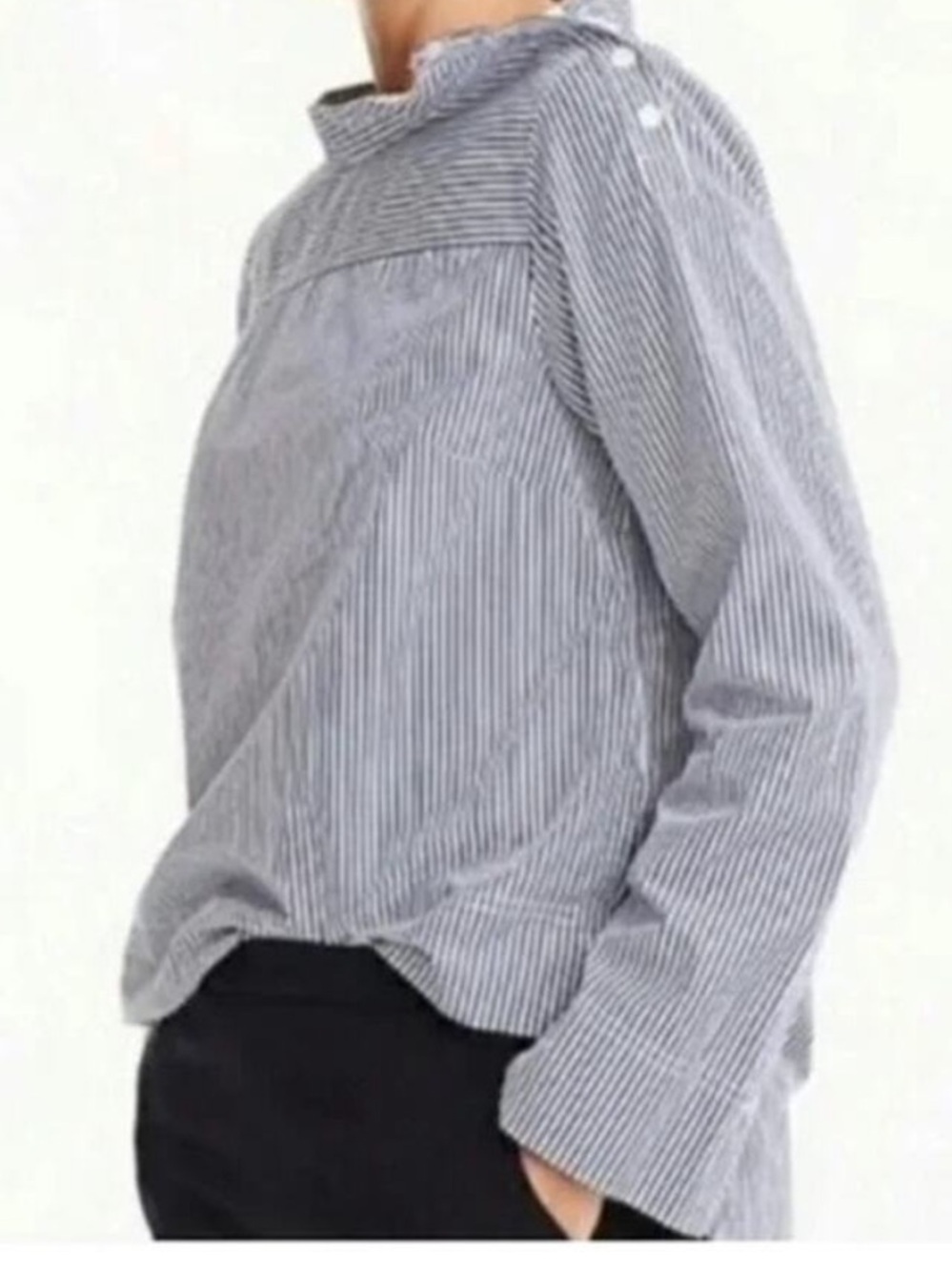 J. Crew gray white striped button neck classy blouse top shirt size 4